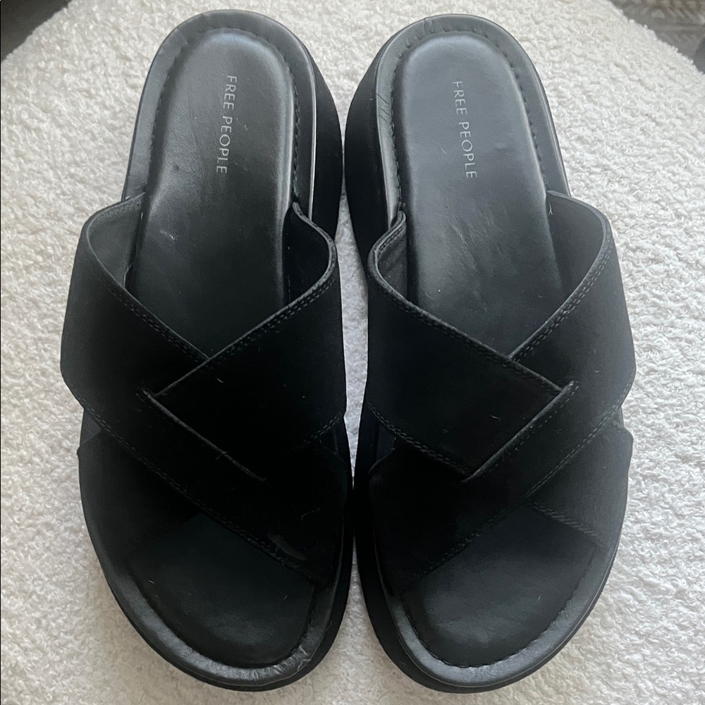 Free People Black Suede Chunky Crisscross Platform Sandals